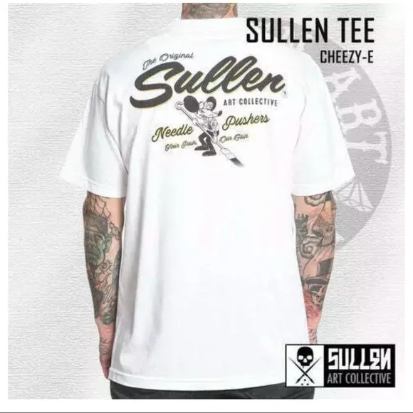 Sullen Men's T-shirt CHEEZY-E Tattoos Urban Skull Premium Quality White - Picture 3 of 5